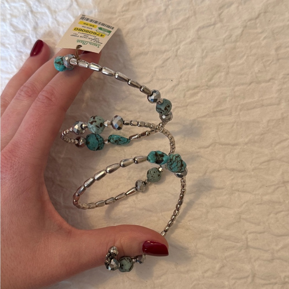 Turquoise & Silver Beaded Wrap Bracelet – NWT - Picture 7 of 8